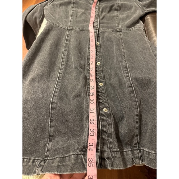 Free People Black Denim Puff Sleeve Button Front Mini Jacket/Dress XS - Picture 9 of 10